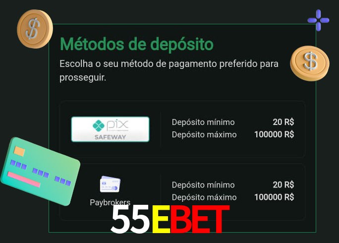 O cassino 55Ebet oferece uma grande variedade de métodos de pagamento